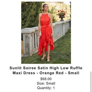 Vici Sunlit Soirée Satin High Low Ruffle Maxi Dress